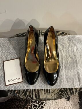 Coach Black Patent Leather High Heels with Gold Insole